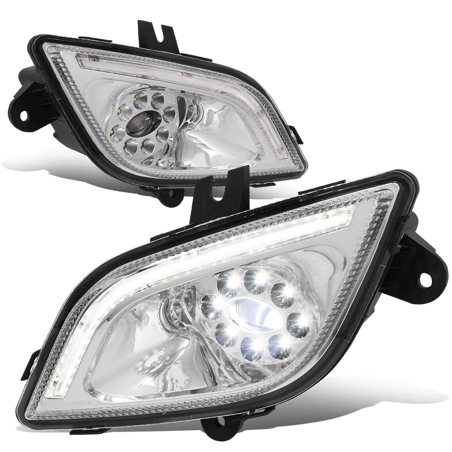 DNA MOTORING FL-HAY-012-CH Pair of Full LED Projector 3D Light Bar Fog Lights Compatible with 2018-2022 Freightliner Cascadia,Chrome Clear Lens