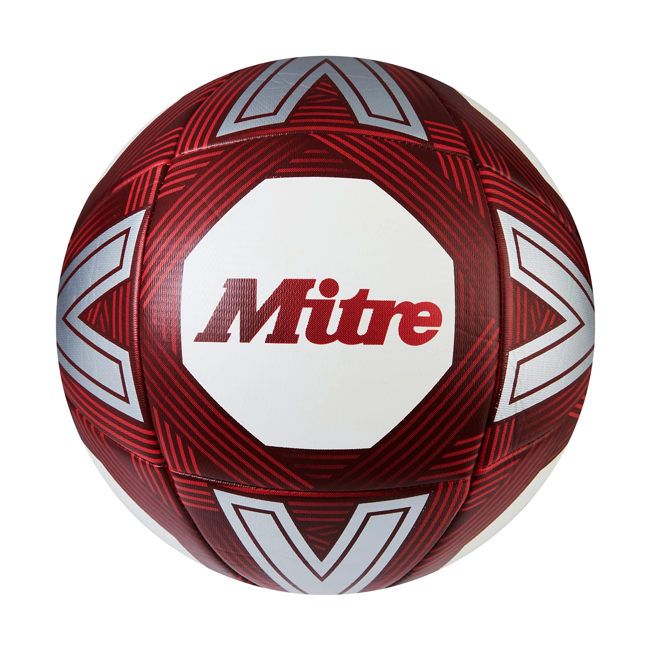 Mitre Intent Training Football | Enhanced Grip and Control | Durable Construction, White/Red, 4