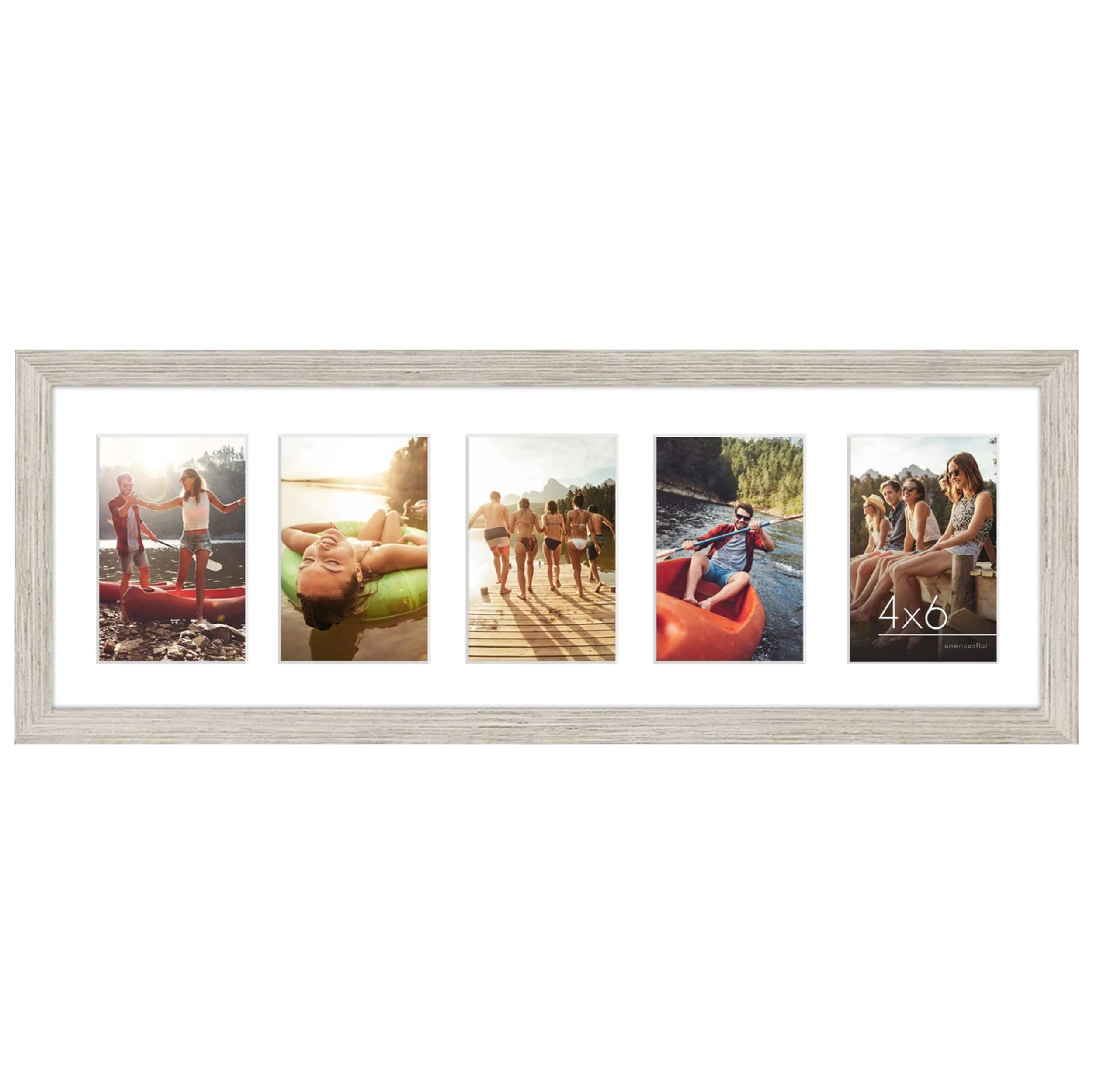 Americanflat 6x4 Collage Photo Frame with Shatter-Resistant Glass - Signature Collection - Fits Five 4x6 Photos or Use as One 8x24 Picture Frame for Wall Display - Driftwood