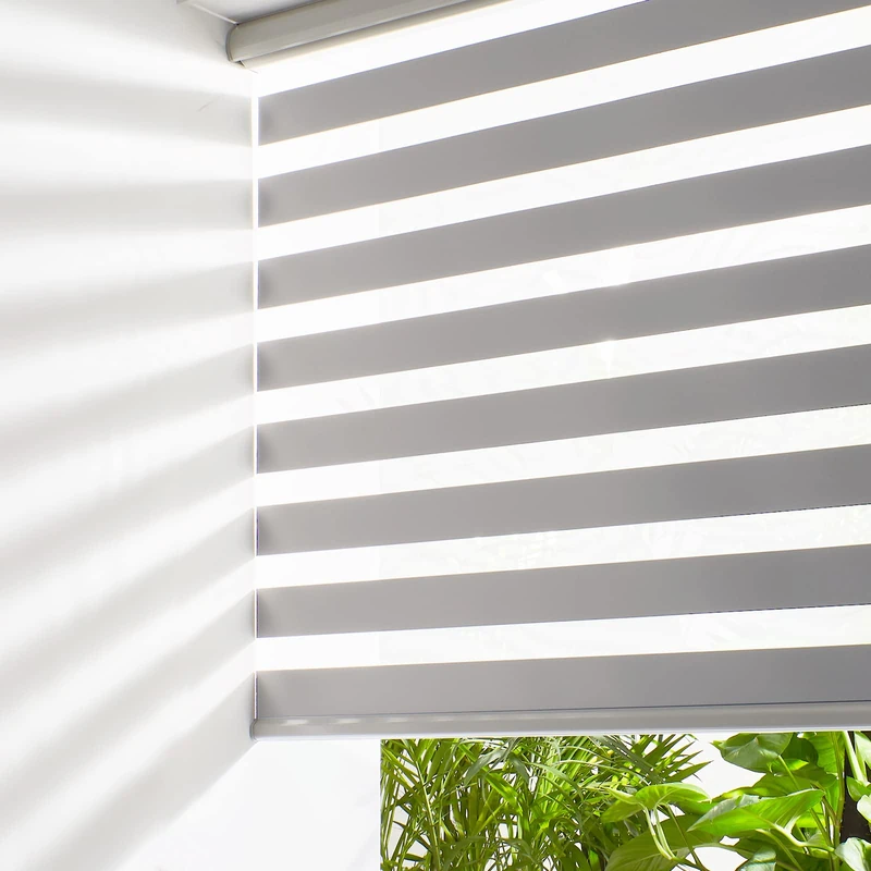 Persilux Cordless Zebra Blinds for Windows Free-Stop Roller Windows Shades (34" W X 64" H, Grey) Dual Layer Light Control for Day and Night, Light Filtering Sheer Shades for Home