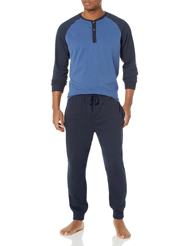 Wrangler Men's Sueded Jersey Henley Top and Jogger Pant Pajama Sleep Set, Dark Blue/Navy, XXL