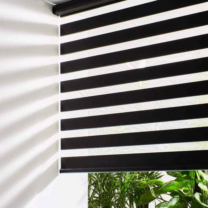 Persilux Cordless Zebra Blinds for Windows Free-Stop Roller Window Shades (35" W X 64" H, Black) Dual Layer Light Control for Day and Night, Light Filtering Sheer Shades for Home, Easy to Install