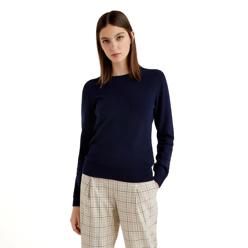 United Colors of Benetton Women's Mesh G/C M/L 1002d1k01 Sweater, Dark Blue 016, M