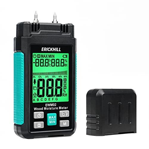 Wood Moisture Meter, Pin-Type Damp Meter with 7 Modes, 2.25-inch LCD Display with 3-Color Backlight, Wood and Building Material Dampness Inspection, Damp Testers for Firewood, Drywall, Paper, etc.