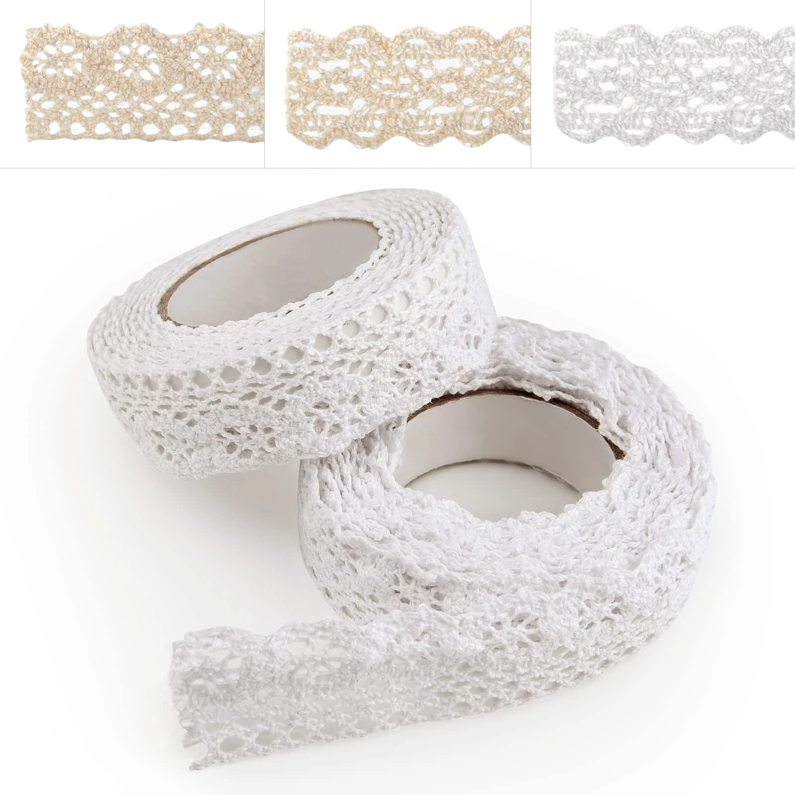 ASTARON Vintage Lace Ribbon - White Lace Tape, Self-Adhesive Decorative Border Ribbon for Crafts, Wedding Decoration, Scrapbooking, Gift Box (Style A - White)