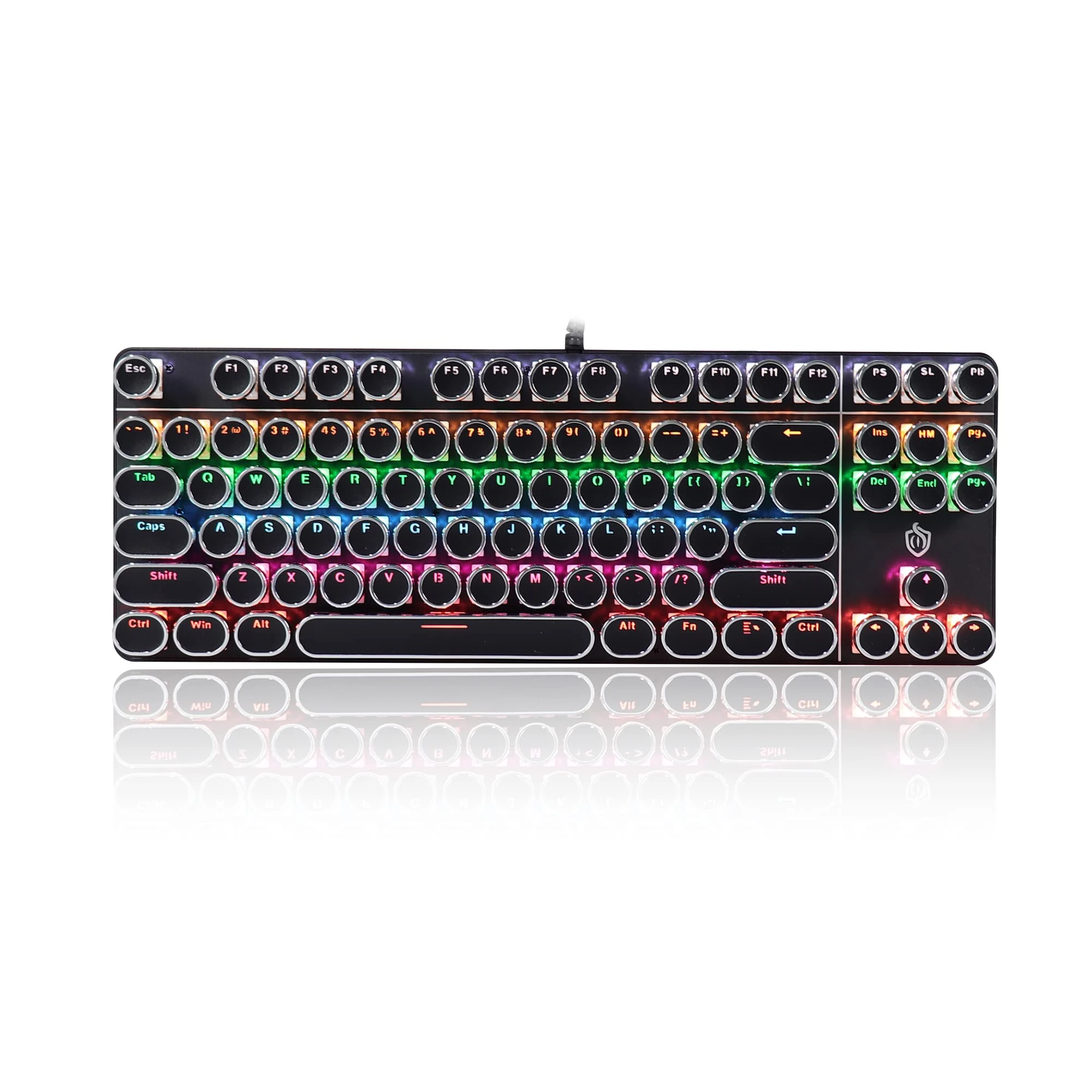 Wired Gaming Keyboard, Rainbow LED Backlit 87 Keys Mechanical Keyboard Designed for PC Gamers, Programmer, Typist, Wear-resistant Retro Typewriter Keycap N-key Rollover USB Wired Keyboard Black