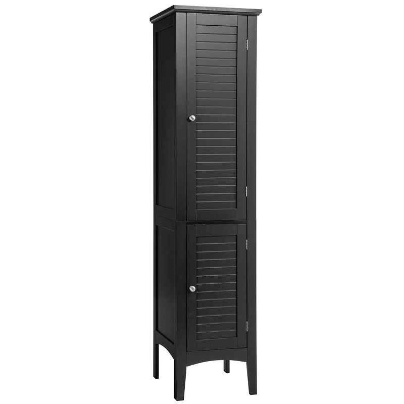 RELAX4LIFE Bathroom Tall Cabinet, Double-Door Slim Storage Cupboard with 5-Tier Shelf, Floor-Standing Tallboy Unit Cabinet for Bathroom Living Room (3-Level Adjustable Shelf, 38x38x160cm, Black) - Image 1
