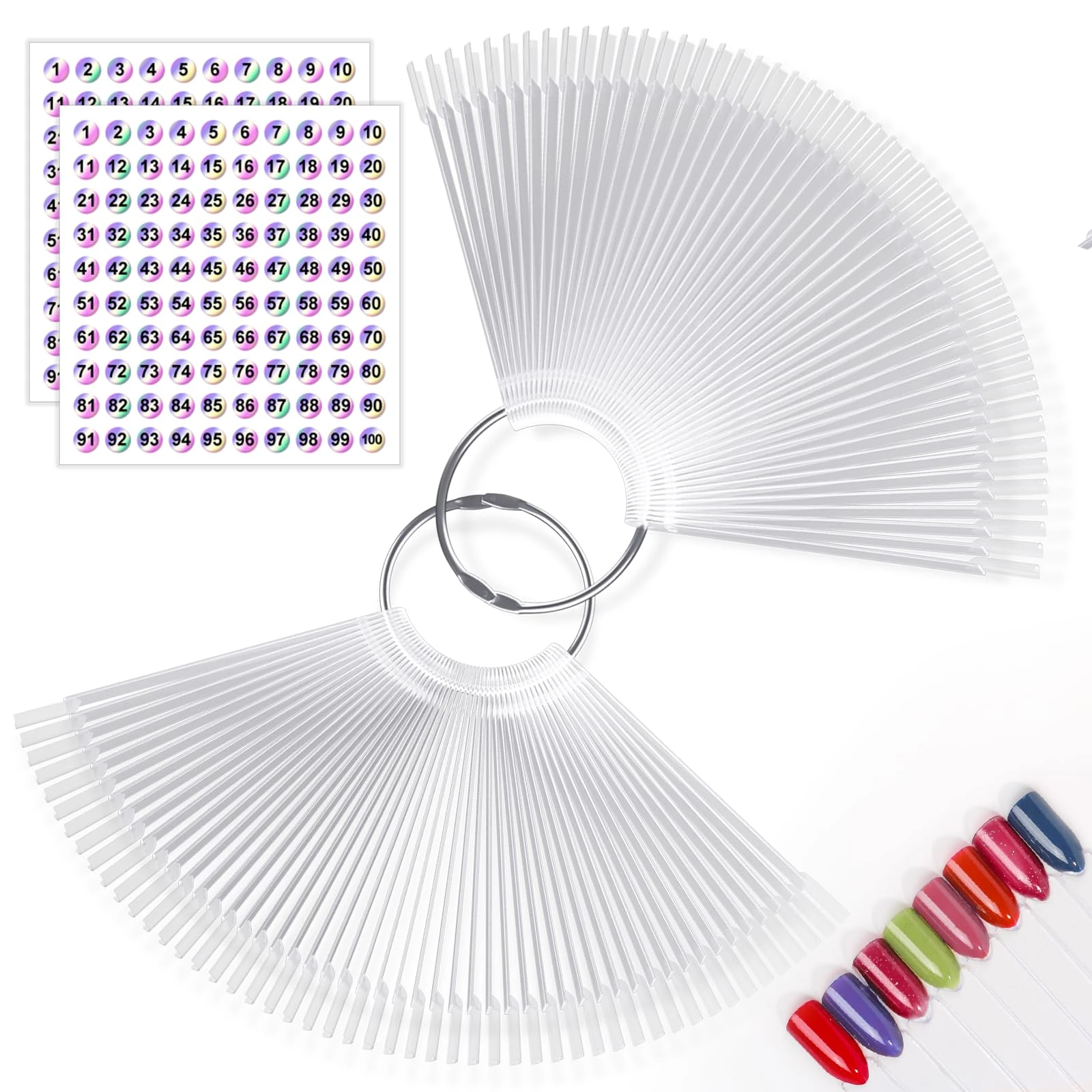 100 PCS Nail Swatch Sticks with Ring Holder, Clear Nail Display Sticks, Nail Polish Practices Sticks, Nail Art Display for Nail Art Polish and Home DIY