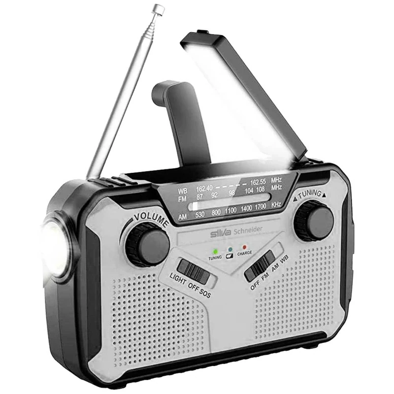 Silva Schneider SOS 112 Emergency Radio, USB Mobile Phone Charging Function, Siren, Flashlight, Reading Lamp, Black/Grey