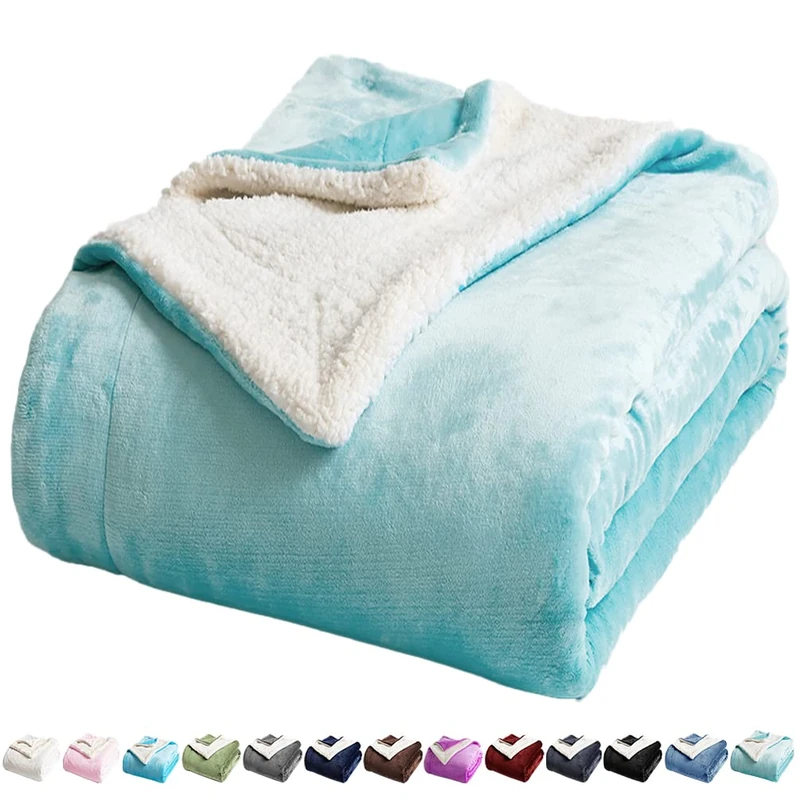 LBRO2M Sherpa Fleece Bed Blanket King Size,Super Soft Fuzzy Plush Warm Cozy Fluffy Microfiber Couch Throw Velvet Double Reversible Luxurious Blankets (Turquoise, King(90x104 Inches))
