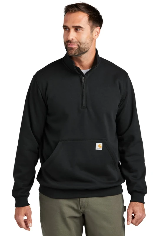 Carhartt Men's Loose Fit Midweight Quarter Zip Mock Neck Sweatshirt, Black, S