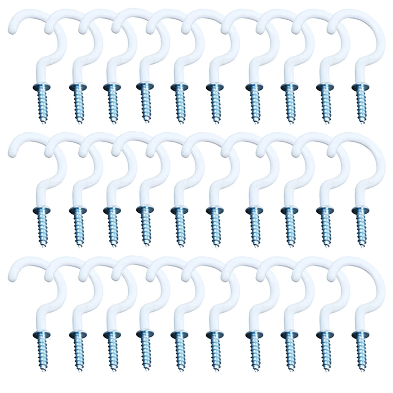 Xiaozhenjida 30 Pcs 1 inch White Screw-in Cup Hooks - Vinyl Coated Screw Hooks for Hanging Plants