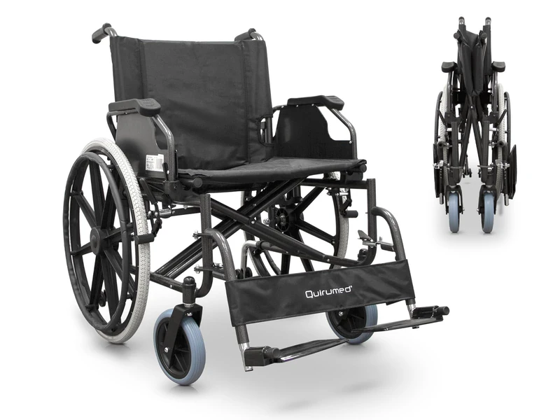 Quirumed Wide Seat Folding Wheelchair - 56cm Steel Frame