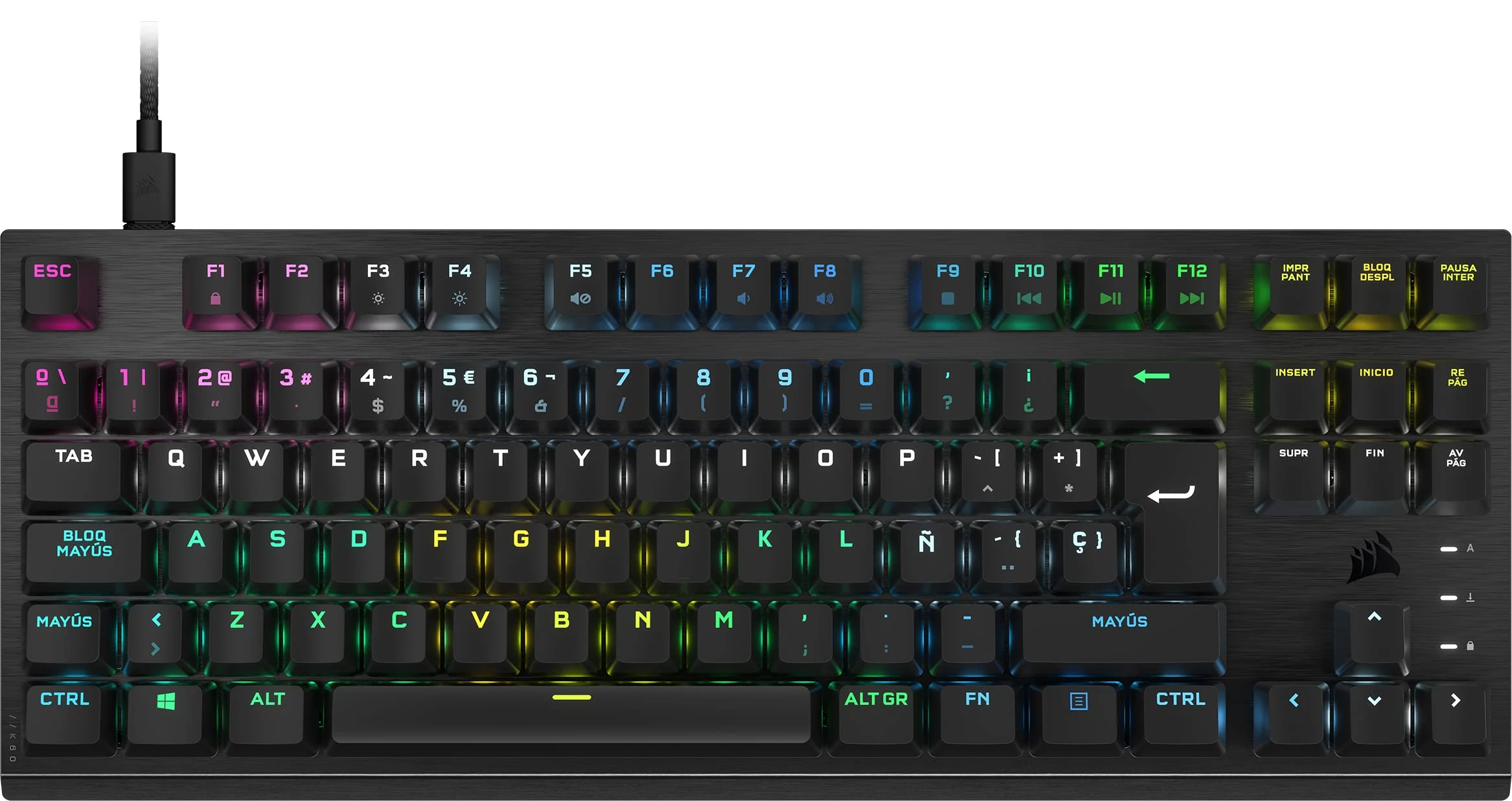 Corsair K60 PRO TKL RGB Screwless Mechanical-Optical Gaming Keyboard with Cable - OPX Switches - Polycarbonate Caps - iCUE Compatible - QWERTY ES - PC, Mac, Xbox - Black