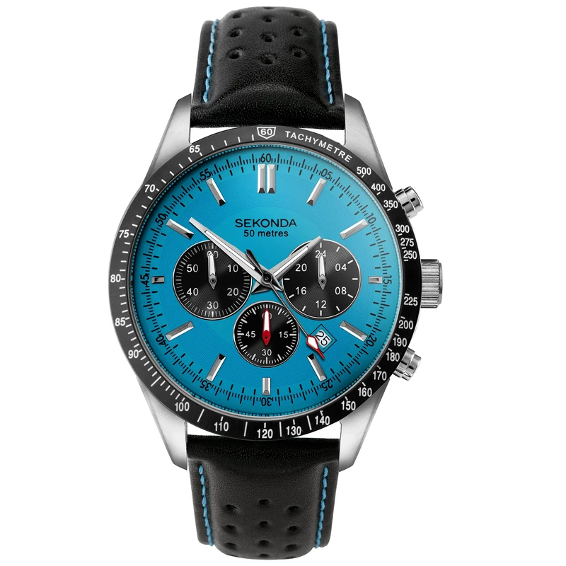 Sekonda Velocity Men’s 45mm Quartz Watch in Blue with Analogue Display, and Black Leather Strap 30019
