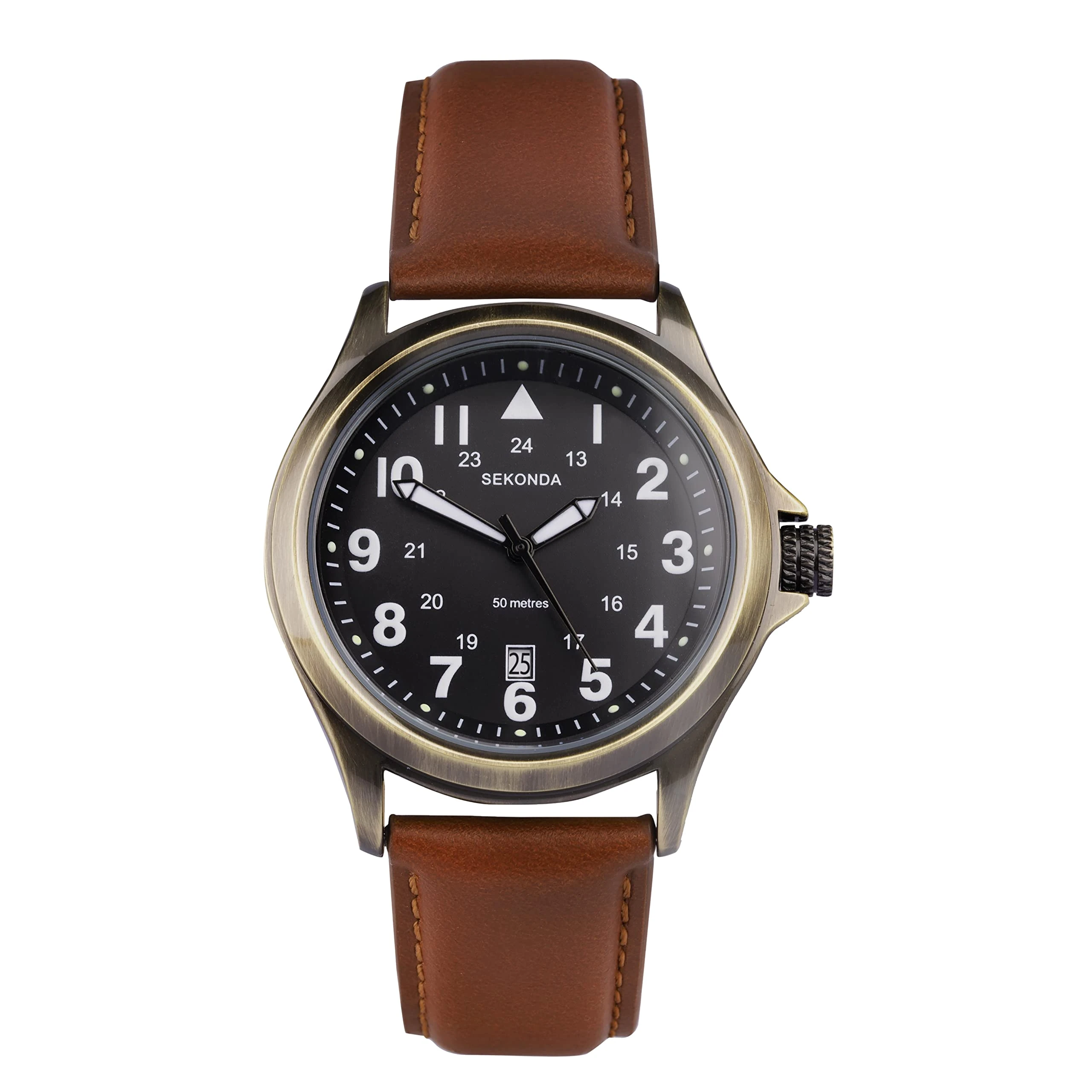 Sekonda Altitude Men’s 43mm Quartz Watch in Black with Analogue Display, and Brown Leather Strap 30033