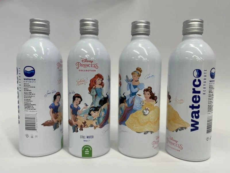 WaterCo Disney Princess Aluminium Spring Water Bottles 500ml Pack of 24 Pre Filled Water Bottles