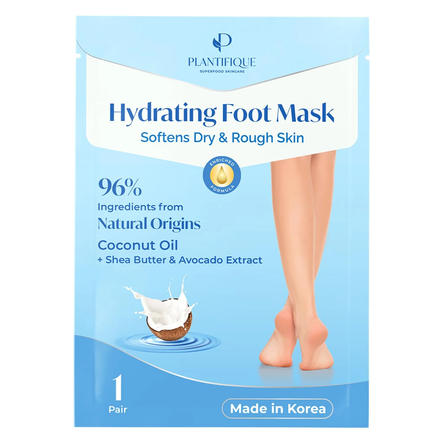Plantifique Hydrating Foot Mask Socks – 1 Pair with Shea Butter for Soft Heels, Deep Moisturizing & Repairing Dry, Rough Skin – Korean Skincare & Foot Care Gift