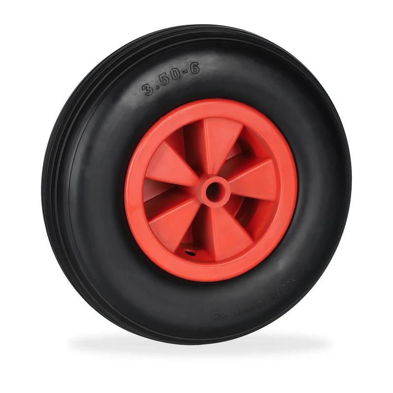 Relaxdays Wheelbarrow Wheel 3.50-6, Rubber Tyre with Plastic Rim, Puncture-Proof, up to 100 kg, Replacement, Black/Red, 3.5-6