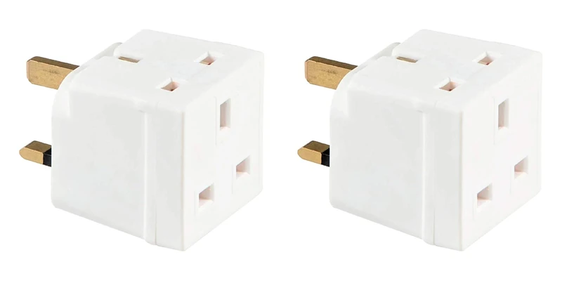 BAANI 2 Way Double Plug Adaptor - Multi Plugs Extension Sockets Adapter - UK 3 Pin Socket Extensions 250V 13 Amp - Power Extender Multiplug Block for Kitchen, Office, PC, TV, Indoor Lighting (2 Pack)