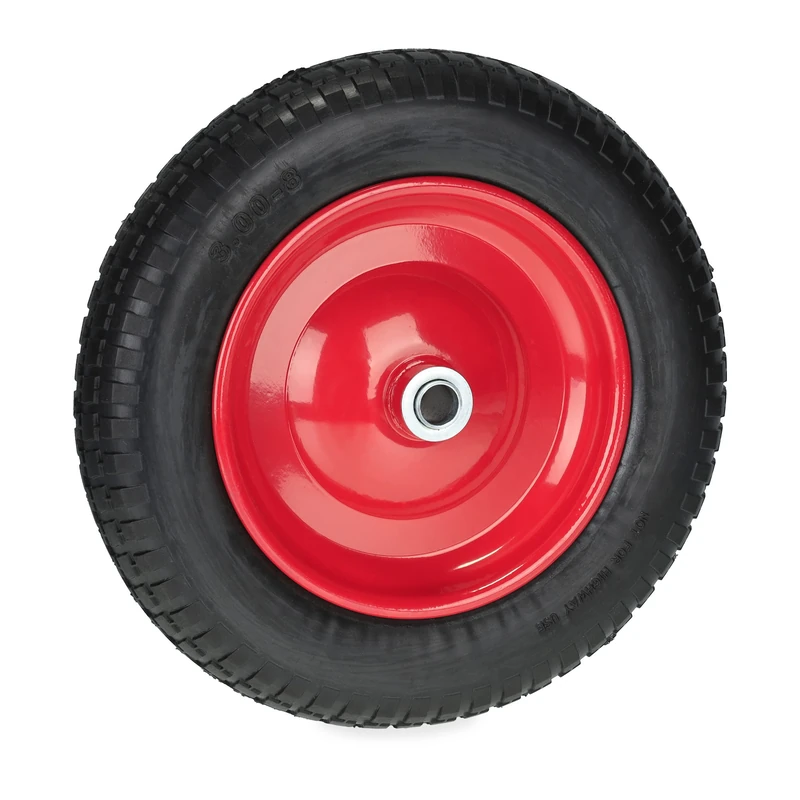 Relaxdays Wheelbarrow Wheel 3.00-8, Rubber Tyre with Steel Rim, Puncture-Proof, up to 80 kg, Replacement, Black/Red, 3-8