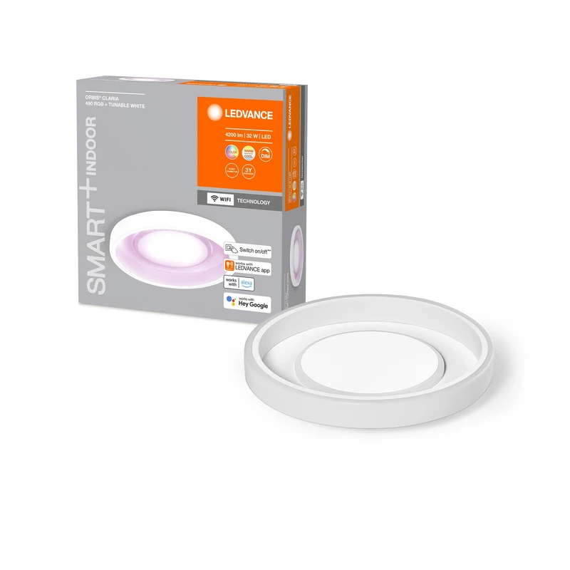 LEDVANCE SMART+ ORBIS Claria WiFi Ceiling Light, 32W, 4200lm, 490mm, Adjustable White Light (2700K-6500K) & 16 Million Colors, dimmable, app controllable, Compatible with Amazon, Google, etc., IP20 - Image 1