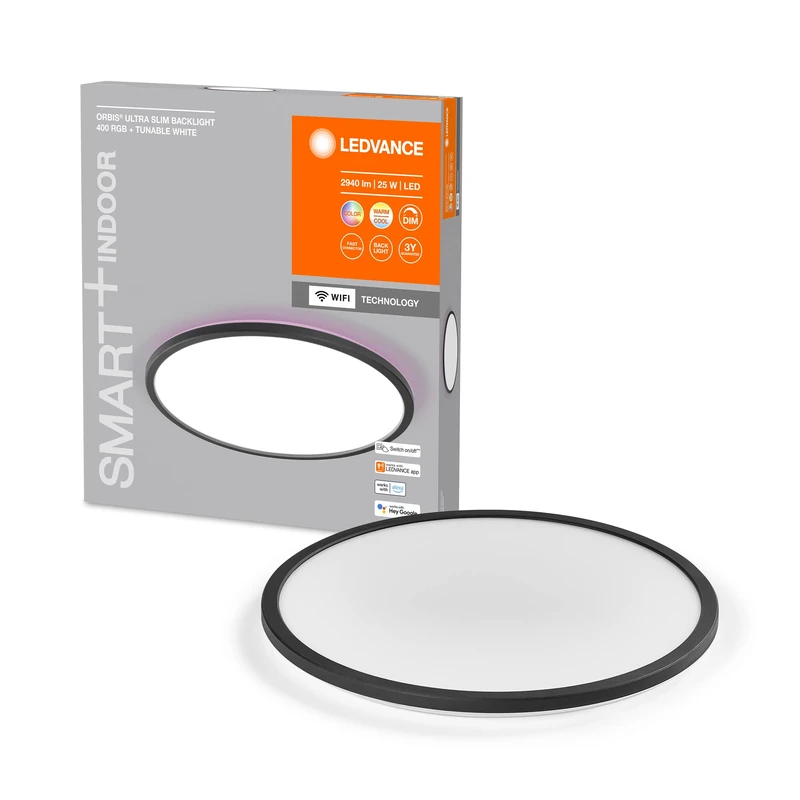 LEDVANCE Smart+ ORBIS WiFi Panel Light, Black, 25W, 2940lm, 400mm, Adjustable White Light (2700K-6500K), Frame with RGB Color Light, dimmable, app controllable, Compatible with Amazon, Google, etc. - Image 1