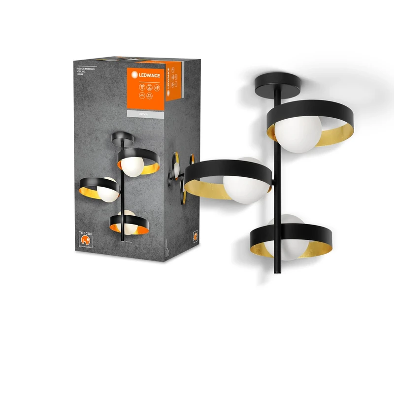 LEDVANCE Decor Memphis Ceiling Light, Black/Gold, with G9 Base for Easy lamp Replacement, can be Fitted with a Normal or Smart lamp, IP20 Protection