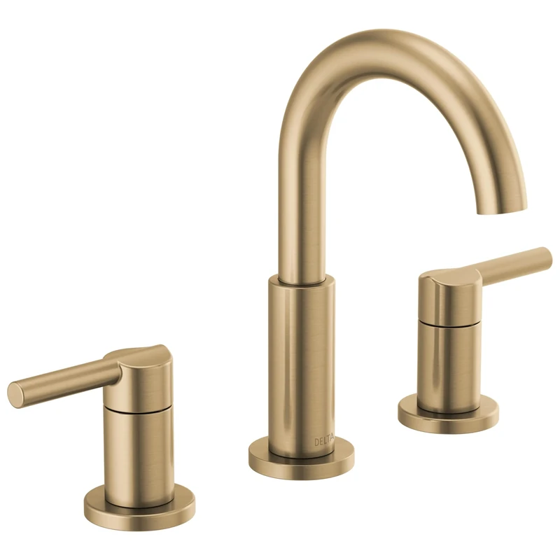 Delta Nicoli Widespread Bathroom Faucet, 3 Hole, Gold, Drain Assembly, Champagne Bronze 35749LF-CZ