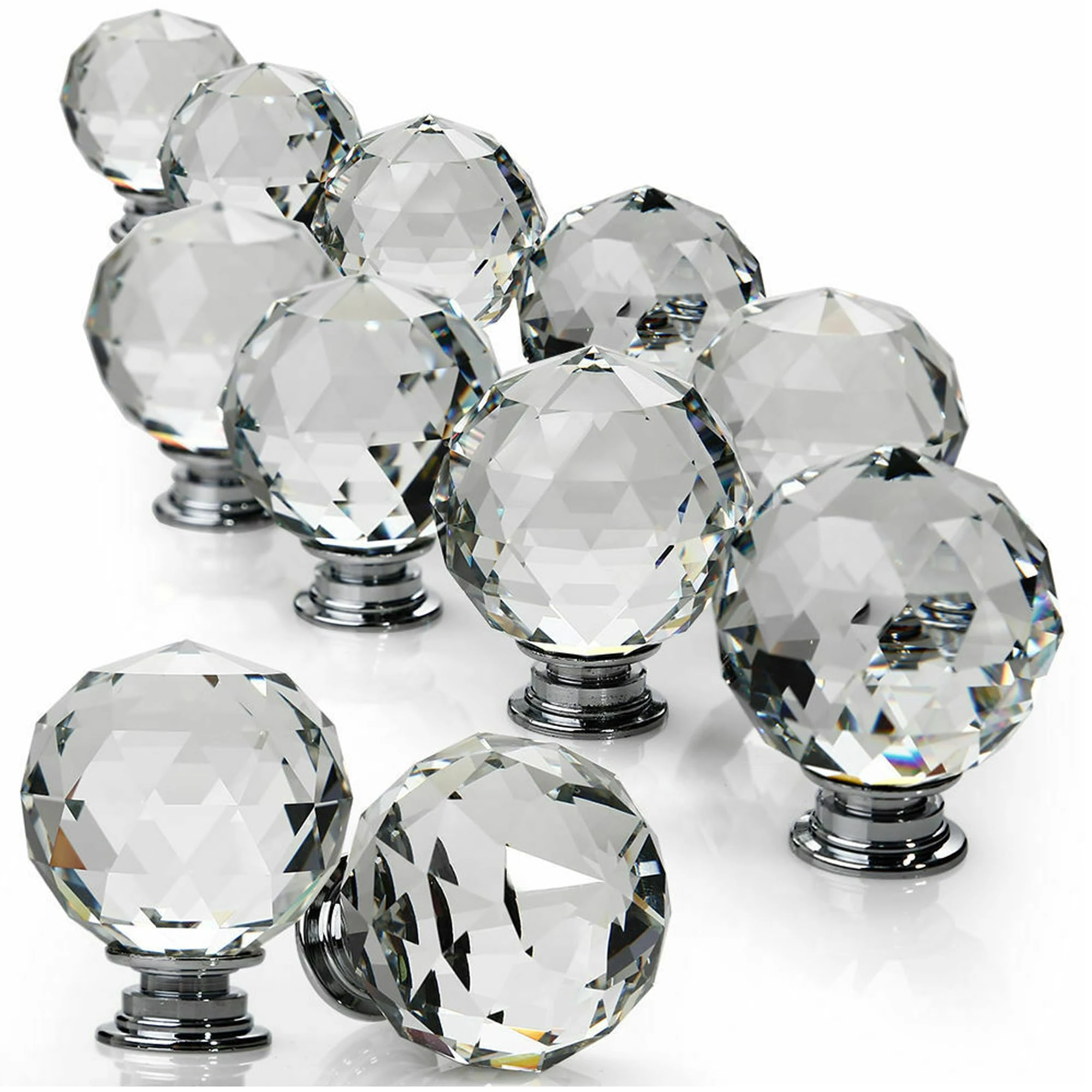 ZENO 30MM Clear Crystal Diamond Glass Door Knobs Handle Cupboard Pull Drawer Kitchen Cabinet Drawer Knob + Screw Set Home Decorating for Bedroom Furniture, Bedside Cabinet, Dresser Unit and Chest (24)