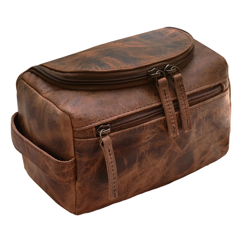 ELIZO Leather Toiletry Bag XL, Antique, XL, Toiletry Bag