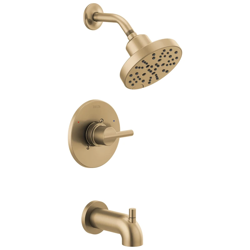 Delta Nicoli 14 Series H2Okinetic Bathtub and Shower Faucet Set, Brushed Gold Shower Head and Handle Set, Valve Trim Kit, Champagne Bronze 144749-CZ (Valve Included)