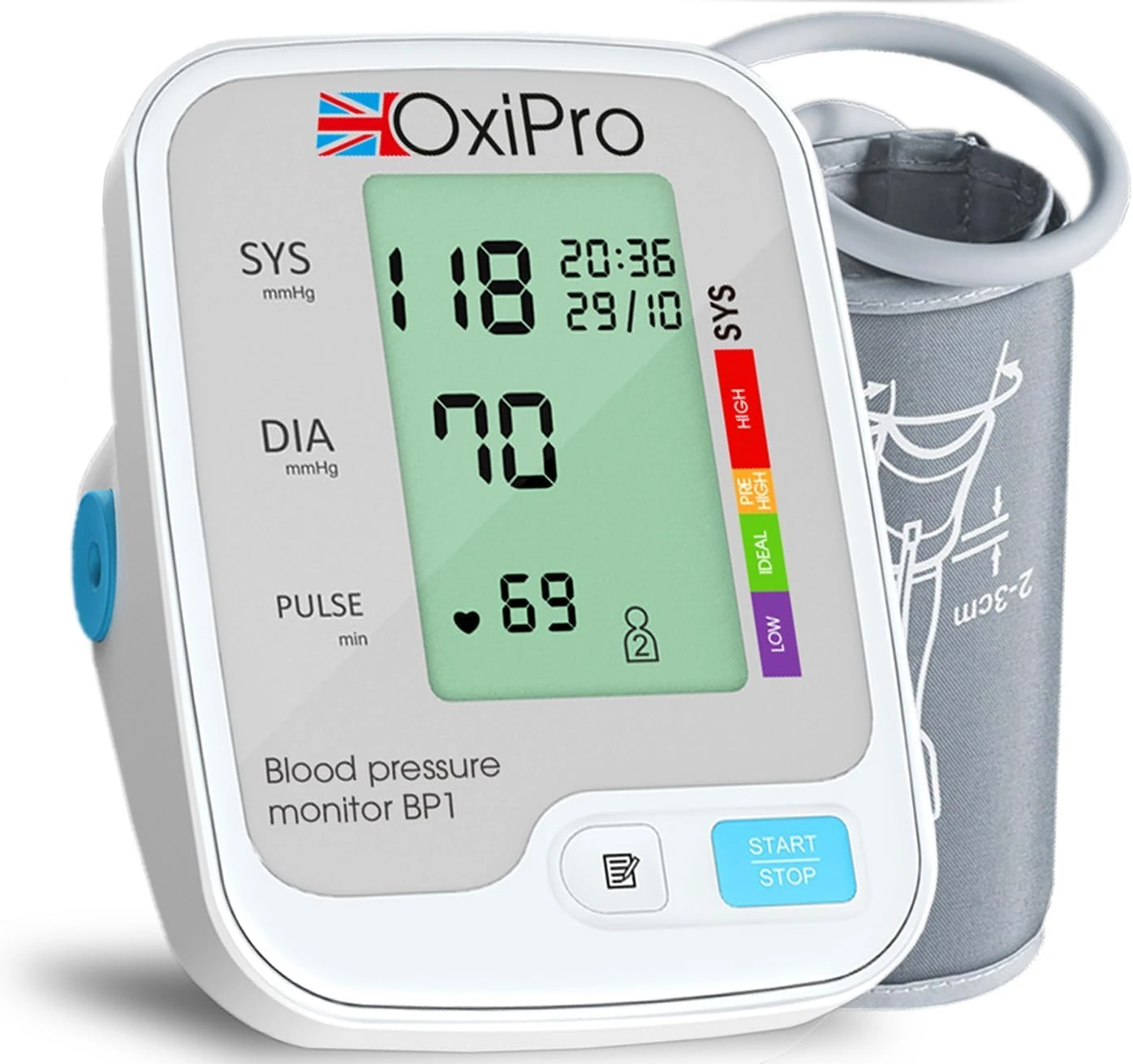 OxiPro BP1 Blood Pressure Monitors - CE Certified - MHRA Registered - UK Approved Blood Pressure Machine - BP Monitor for Home - Small to Large Cuff Blood Pressure Monitor - Certified Medical Device