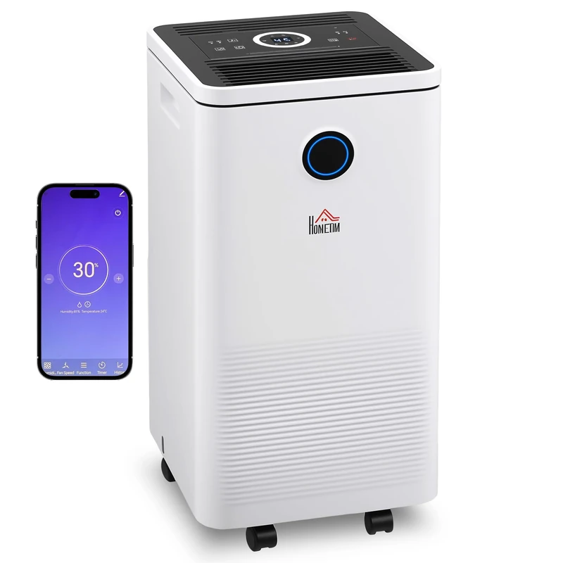 HOMCOM 10L/Day Dehumidifier with WiFi Smart App Control, 2.5L Water Tank, Digital Display, Sleep Mode, 24H Timer, Laundry Clothes Drying, for Home and Large Room Basement