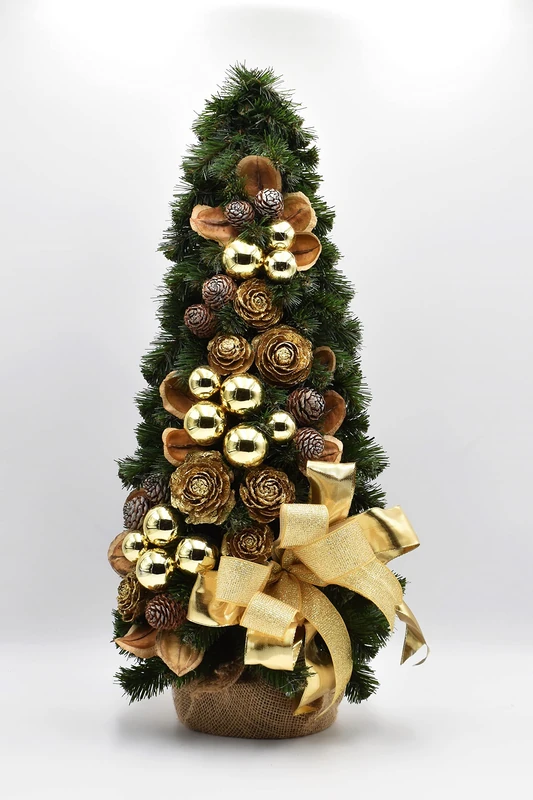 Pinus, fir, spruce, pine, balls, ribbons, decoration, table, Christmas tree, ornament, Wood Plastic Cotton, Green, 60 cm