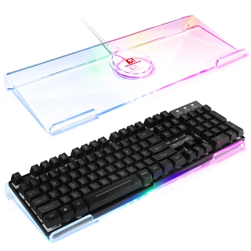 Computer Keyboard Stand, Clear Acrylic PC Keyboard Tray Holder, 366 Kinds RGB Backlight Tilting Keyboard Lifter, Ergonomic Keyboard Riser, for Computer Gaming and Typing, Office Desk, Home, School