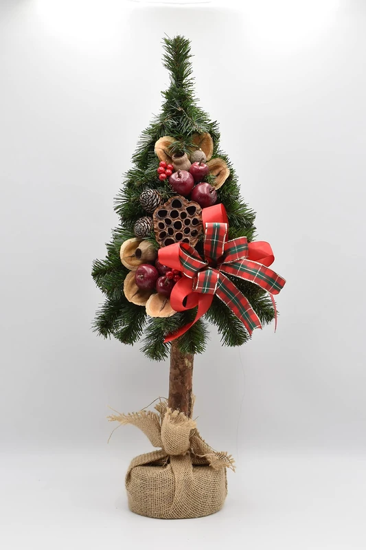Pinus, fir, spruce, pine, balls, ribbons, decoration, table, Christmas tree, ornament, Wood Plastic Cotton, Green, 65 cm