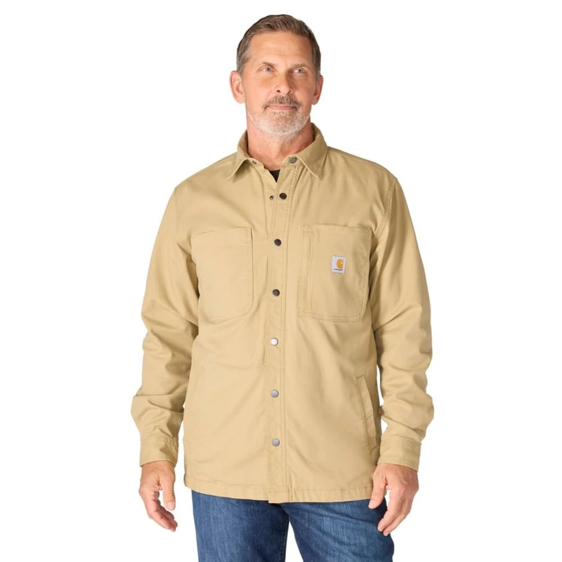 Carhartt Mens Fleece Lined Snap Front Shirt Jacket Dark Khaki
