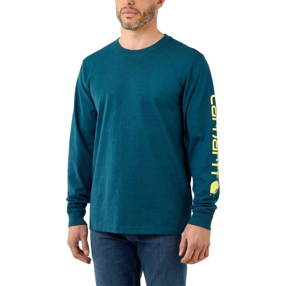 Carhartt Relaxed Fit Schweres Langarm-T-Shirt mit Grafik und Logo-Ärmeln für Herren, Blau, S