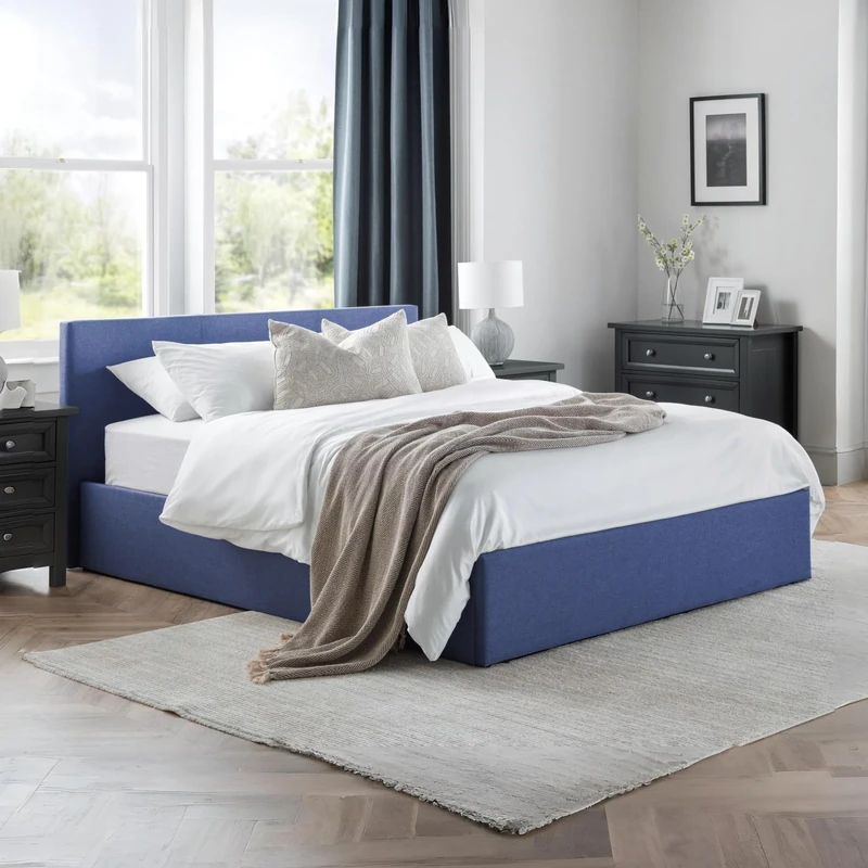 Julian Bowen Rialto Lift Up Storage Bed Dark Blue Linen 150Cm