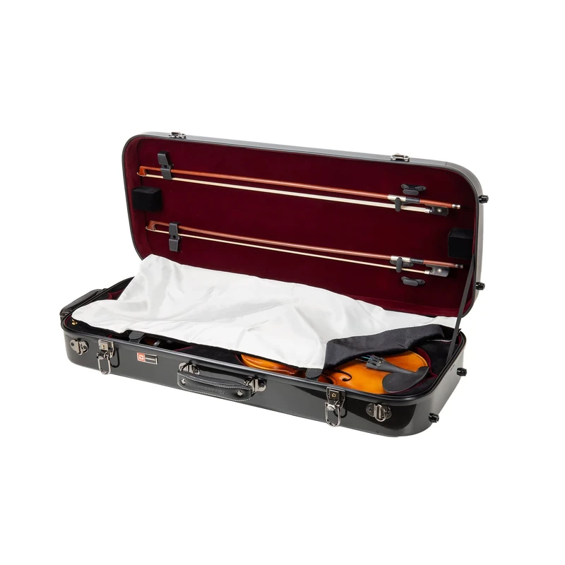 Crossrock Fiberglass Double Violin Case for Two 4/4 Size | Gloss Black Shell, TSA Lock, Red Velvet Interior – Hard Shell with Shoulder Straps & Accessory Storage - Black(CRF2020DVBK)