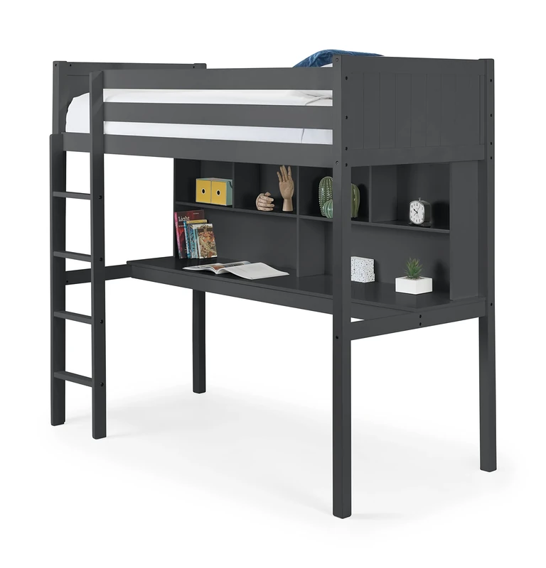 Julian Bowen Titan High Sleeper Bed Anthracite - Modern Design, Includes Desk, Shelves, and Storage