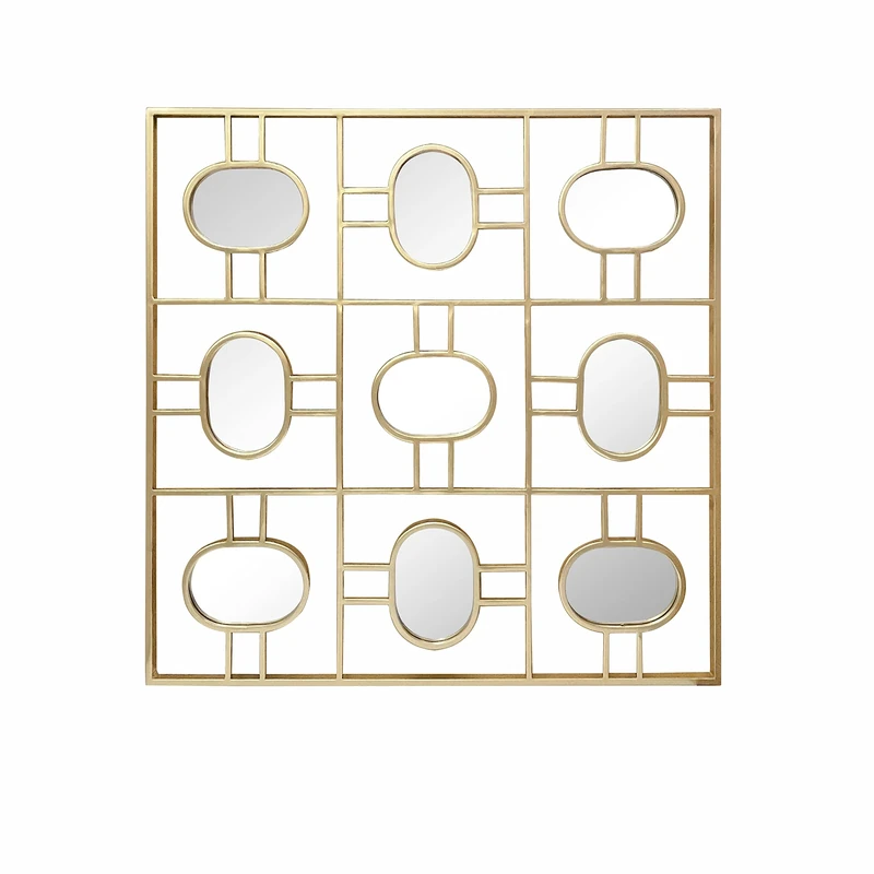 LW Collection Wall Mirror Gold Square 80 x 80 cm Metal - Large Mirror Wall - Industrial - Living Room Hallway - Bathroom Mirror - Mirror with Small Mirrors