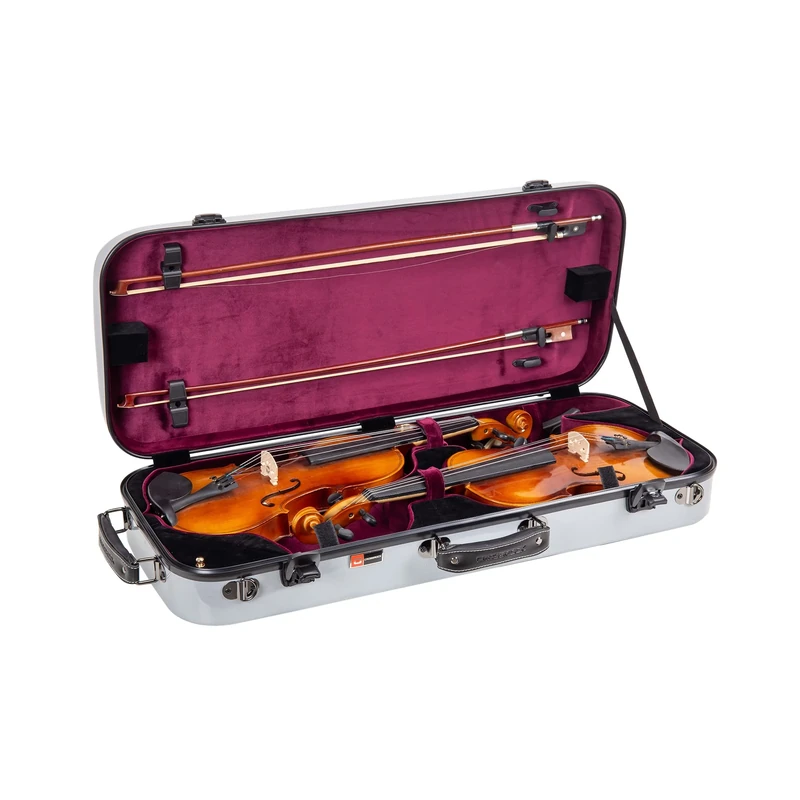 Crossrock Fiberglass Double Case for Two Full-Size Violins with TSA Lock-Silver (CRF2020DVSL)