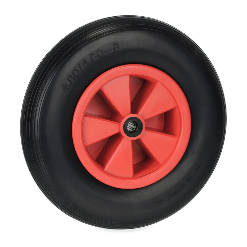 Relaxdays Wheelbarrow Wheel 4.80/4.00-8, Plastic Rim, Rubber Tyre, Puncture-Proof Replacement, up to 100 kg, Black/Red