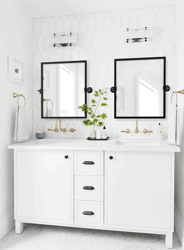 Black Metal Framed Pivot Rectangle Bathroom Mirror Tilting Beveled Vanity Mirrors for Wall, Overall 23.9 x 24 inches (Mirrror 20 x 24 inches)