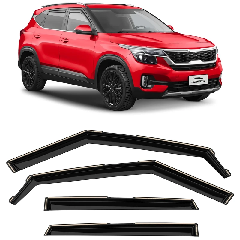 Voron Glass in-Channel Extra Durable Rain Guards for Kia Seltos 2021-2023, Window Deflectors, Vent Window Visors, 4 Pieces - 200313