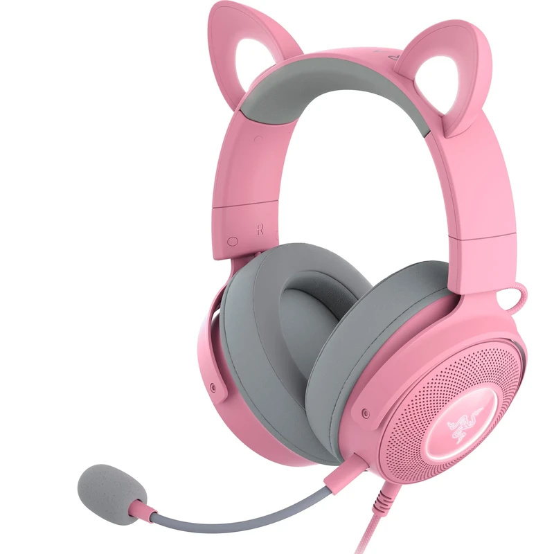 Razer Kraken Kitty Edition V2 Pro - Wired RGB Headset with Interchangeable Ears (Interchangeable Ears, Stream Reactive Lighting, TriForce Titanium 50 mm Drivers, HyperClear Cardioid Mic) Quartz Pink