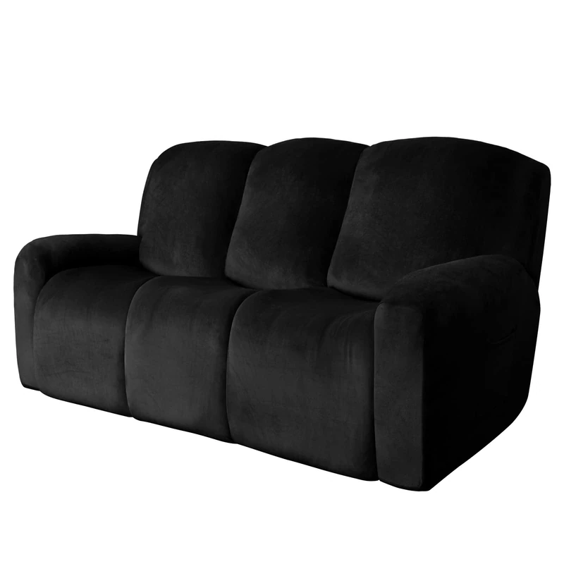 Easy-Going 8-Pieces Recliner Sofa Covers Velvet Reclining Couch Covers for 3 Seat Reclining Sofa Slipcovers Thick Soft Washable (Sofa, Black)