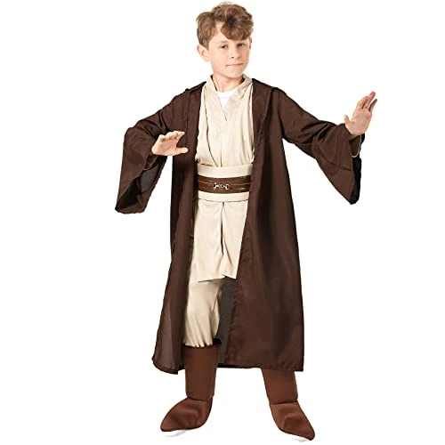 AENEY Jedi Costume Kids, Tunic Hooded Jedi Robes Medieval Fancy Dress Halloween Cosplay Party Costume Full Set Brown